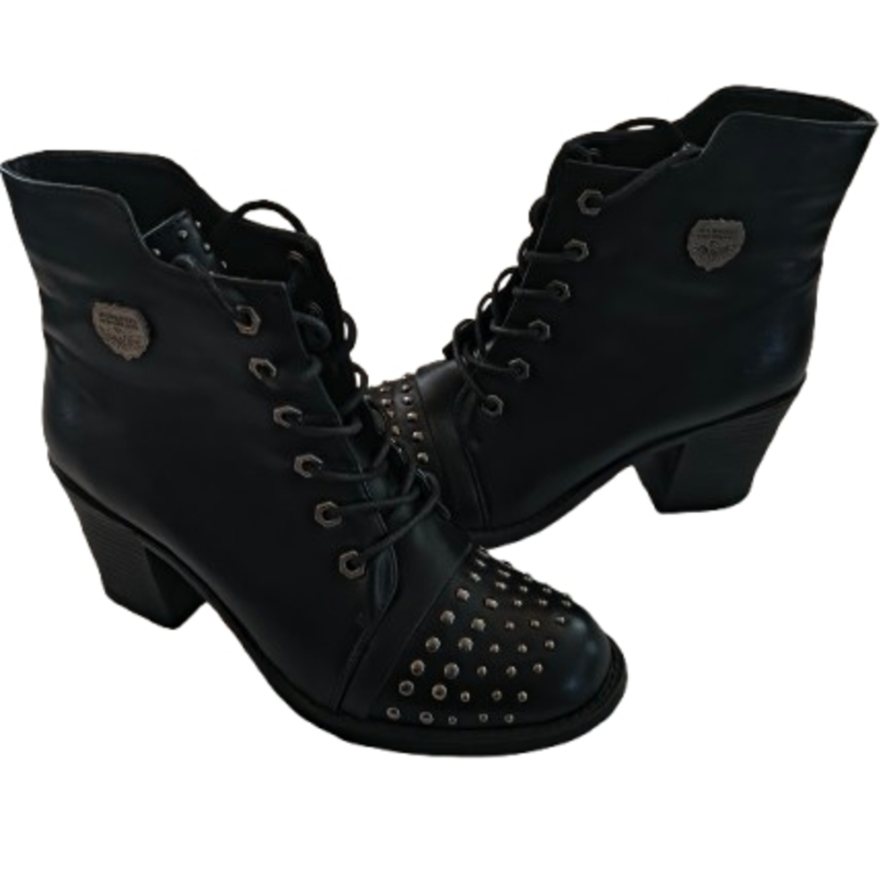 Milwakee Performance Womens Black Studded Moto Riding Boots Lace up Size 10